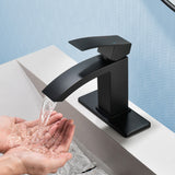 Waterfall Single Hole Bathroom Faucets with Pop-Up Drain Deck Mount Single-Handle Basin Mixer Faucet, 1.2GPM - Brushed Gold, Brushed Nickel, Matte Black