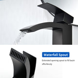 Waterfall Single Hole Bathroom Faucets with Pop-Up Drain Deck Mount Single-Handle Basin Mixer Faucet, 1.2GPM - Brushed Gold, Brushed Nickel, Matte Black