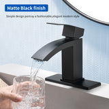 Waterfall Single Hole Bathroom Faucets with Pop-Up Drain Deck Mount Single-Handle Basin Mixer Faucet, 1.2GPM - Brushed Gold, Brushed Nickel, Matte Black