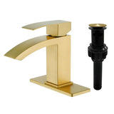 Waterfall Single Hole Bathroom Faucets with Pop-Up Drain Deck Mount Single-Handle Basin Mixer Faucet, 1.2GPM - Brushed Gold, Brushed Nickel, Matte Black