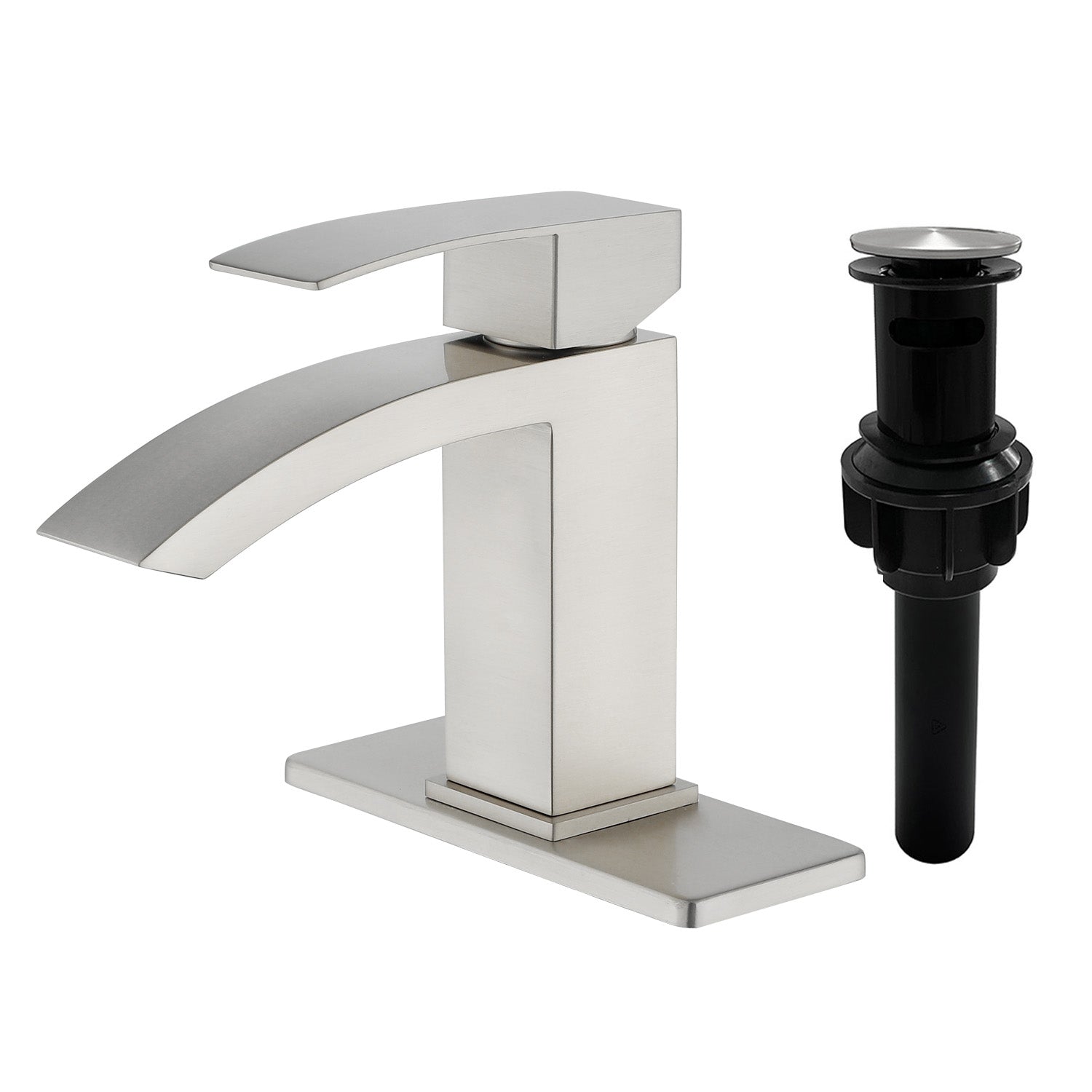 Waterfall Single Hole Bathroom Faucets with Pop-Up Drain Deck Mount Single-Handle Basin Mixer Faucet, 1.2GPM - Brushed Gold, Brushed Nickel, Matte Black