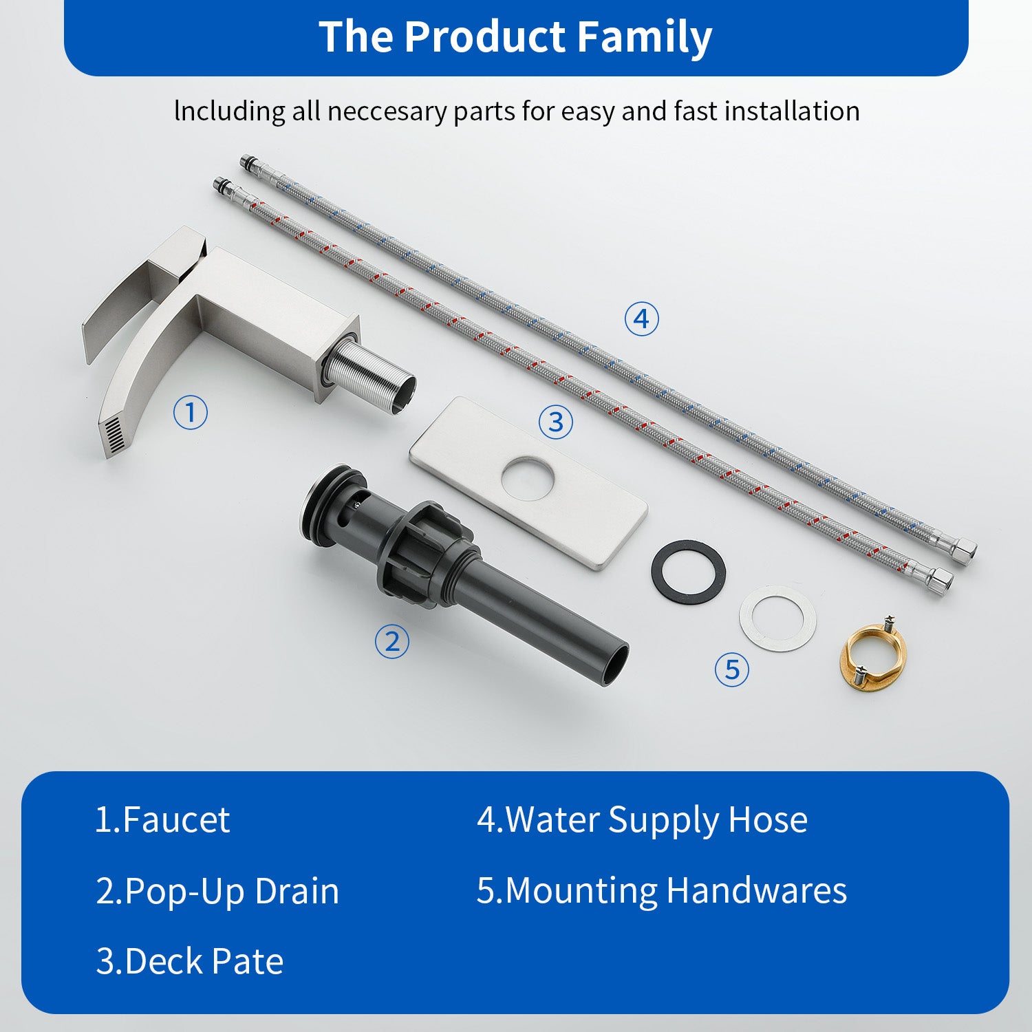 Waterfall Single Hole Bathroom Faucets with Pop-Up Drain Deck Mount Single-Handle Basin Mixer Faucet, 1.2GPM - Brushed Gold, Brushed Nickel, Matte Black