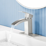 Waterfall Single Hole Bathroom Faucets with Pop-Up Drain Deck Mount Single-Handle Basin Mixer Faucet, 1.2GPM - Brushed Gold, Brushed Nickel, Matte Black