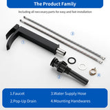 Waterfall Tall Bathroom Faucet Stainless Steel Single Handle Single Hole Vessel Sink Faucet with Drain Pop Up