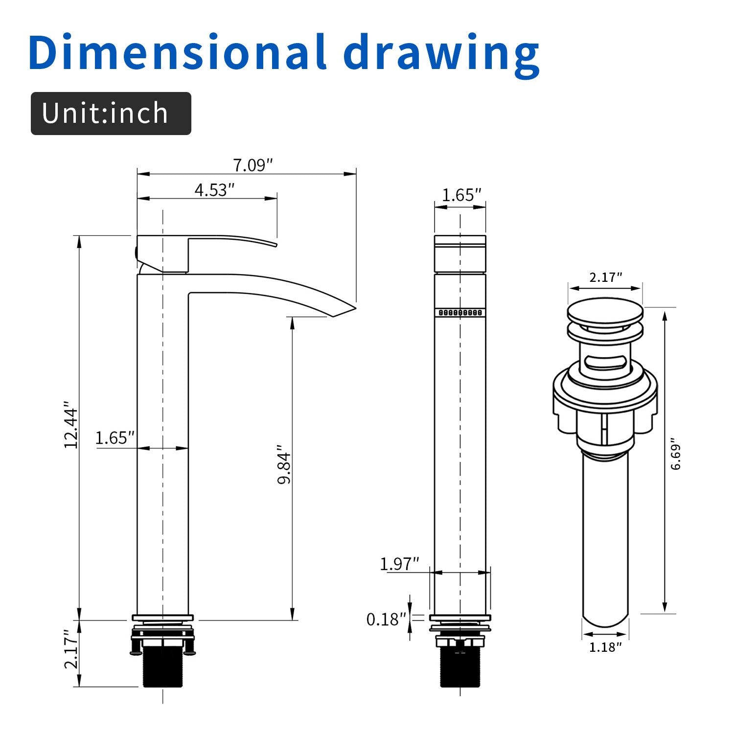 Waterfall Tall Bathroom Faucet Stainless Steel Single Handle Single Hole Vessel Sink Faucet with Drain Pop Up