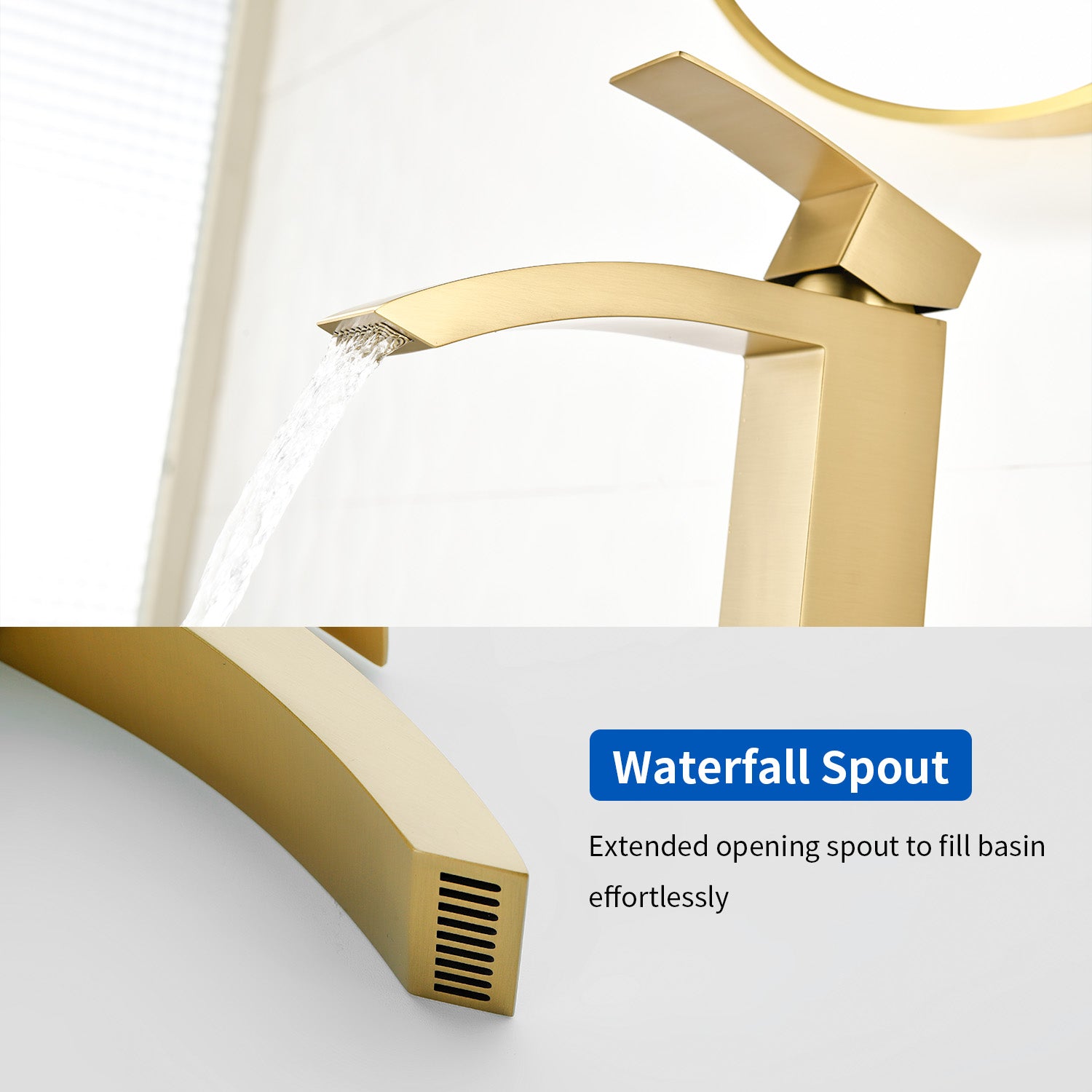 Waterfall Tall Bathroom Faucet Stainless Steel Single Handle Single Hole Vessel Sink Faucet with Drain Pop Up