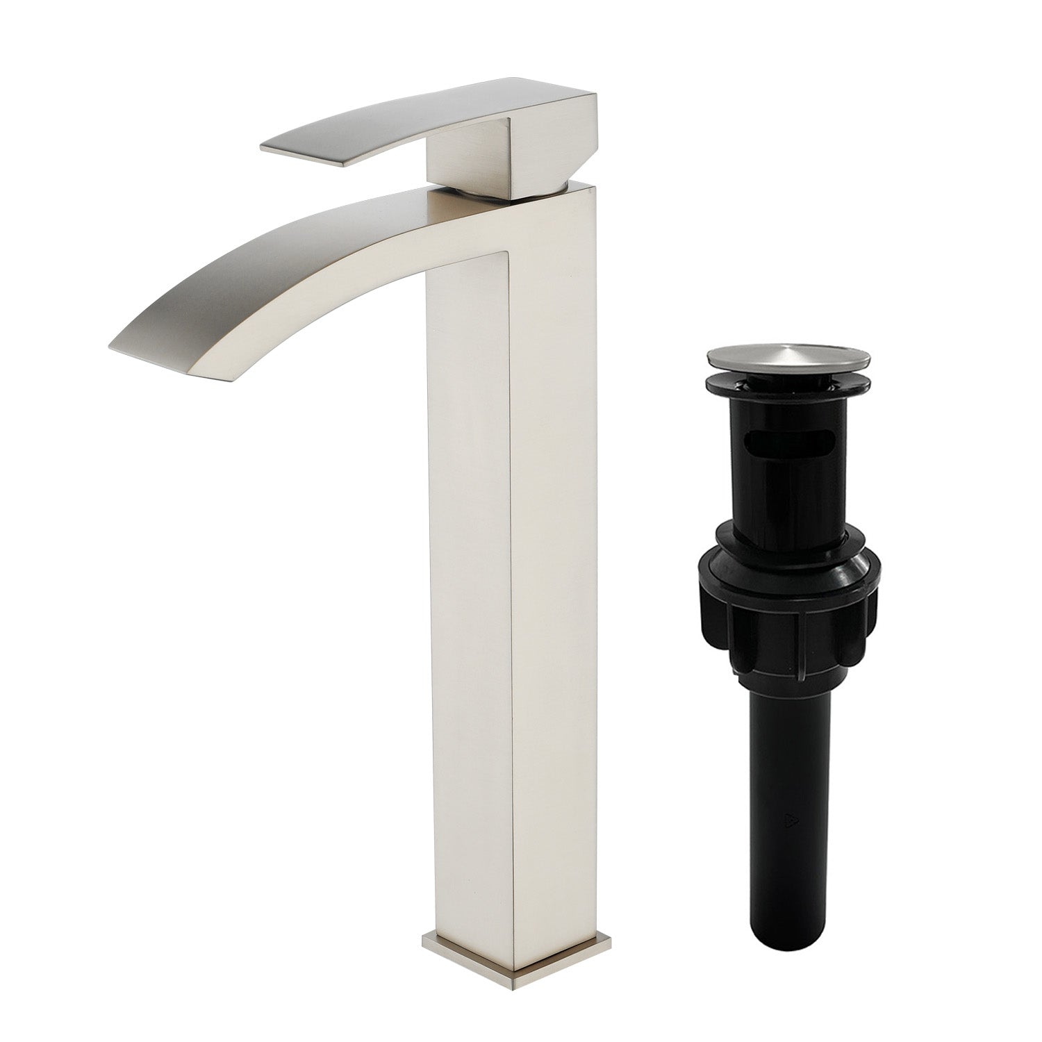Waterfall Tall Bathroom Faucet Stainless Steel Single Handle Single Hole Vessel Sink Faucet with Drain Pop Up