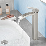 Waterfall Tall Bathroom Faucet Stainless Steel Single Handle Single Hole Vessel Sink Faucet with Drain Pop Up