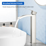 Waterfall Tall Bathroom Faucet Stainless Steel Single Handle Single Hole Vessel Sink Faucet with Drain Pop Up