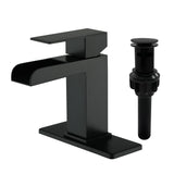 Single Handle Basin Mixer Tap Waterfall 1 Hole Sus304 Vanity Faucet for Bathroom Sink with Overflow Pop Up Drain Stopper