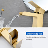 Single Handle Basin Mixer Tap Waterfall 1 Hole Sus304 Vanity Faucet for Bathroom Sink with Overflow Pop Up Drain Stopper