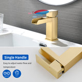 Single Handle Basin Mixer Tap Waterfall 1 Hole Sus304 Vanity Faucet for Bathroom Sink with Overflow Pop Up Drain Stopper