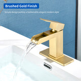 Single Handle Basin Mixer Tap Waterfall 1 Hole Sus304 Vanity Faucet for Bathroom Sink with Overflow Pop Up Drain Stopper