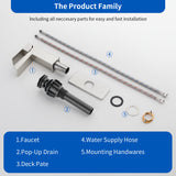 Single Handle Basin Mixer Tap Waterfall 1 Hole Sus304 Vanity Faucet for Bathroom Sink with Overflow Pop Up Drain Stopper