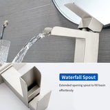 Single Handle Basin Mixer Tap Waterfall 1 Hole Sus304 Vanity Faucet for Bathroom Sink with Overflow Pop Up Drain Stopper