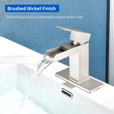 Single Handle Basin Mixer Tap Waterfall 1 Hole Sus304 Vanity Faucet for Bathroom Sink with Overflow Pop Up Drain Stopper