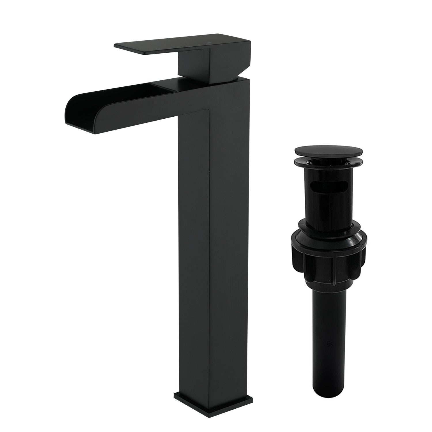 Tall Waterfall Vessel Faucet Deck Mount Single Lever Bathroom Sink Faucet with Pop Up Drain Stopper & Water Supply Lines
