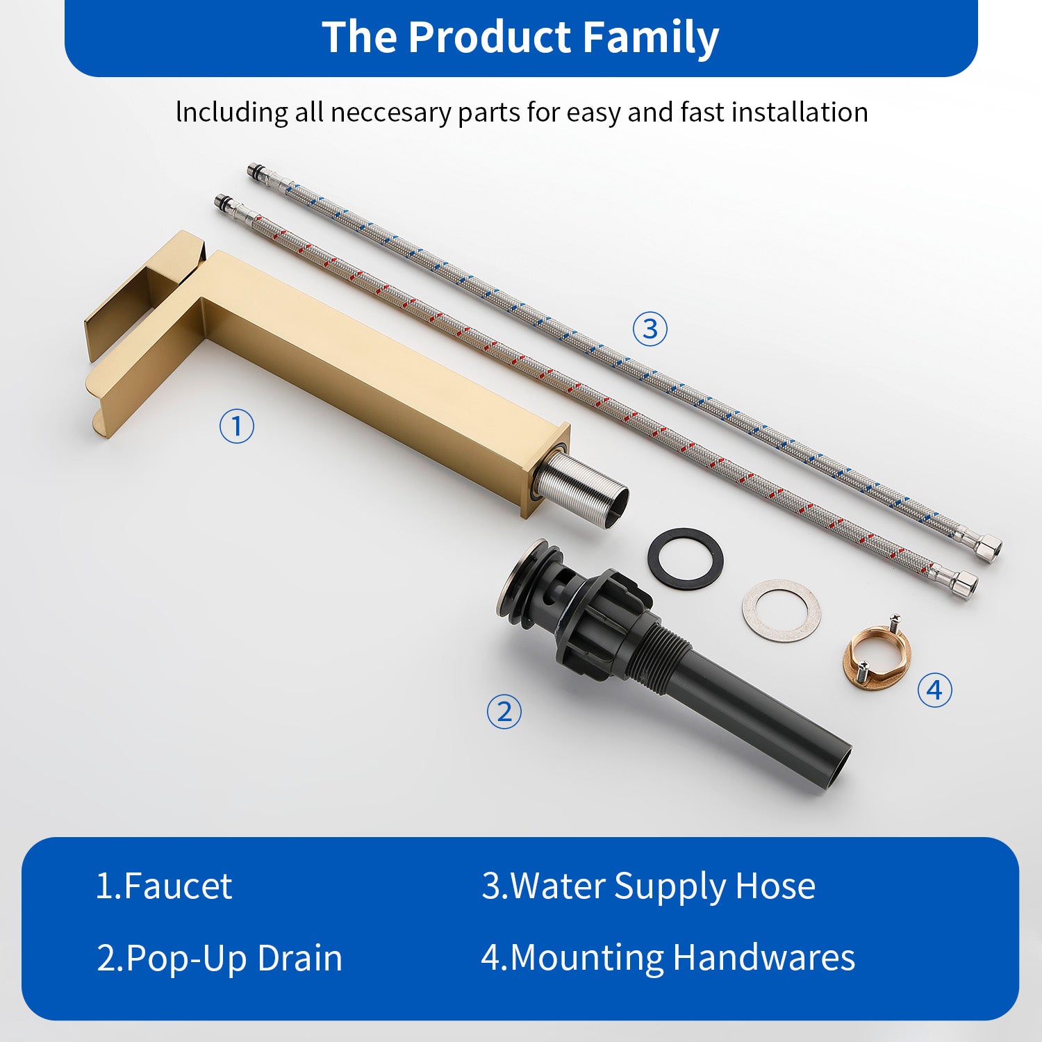 Tall Waterfall Vessel Faucet Deck Mount Single Lever Bathroom Sink Faucet with Pop Up Drain Stopper & Water Supply Lines