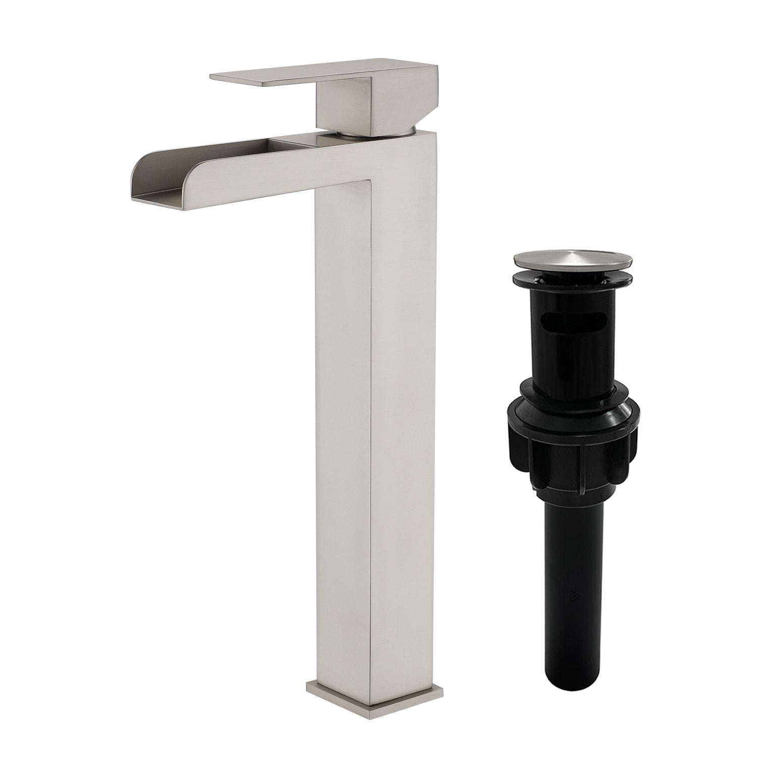 Tall Waterfall Vessel Faucet Deck Mount Single Lever Bathroom Sink Faucet with Pop Up Drain Stopper & Water Supply Lines