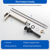 Tall Waterfall Vessel Faucet Deck Mount Single Lever Bathroom Sink Faucet with Pop Up Drain Stopper & Water Supply Lines