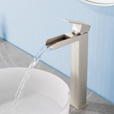 Tall Waterfall Vessel Faucet Deck Mount Single Lever Bathroom Sink Faucet with Pop Up Drain Stopper & Water Supply Lines
