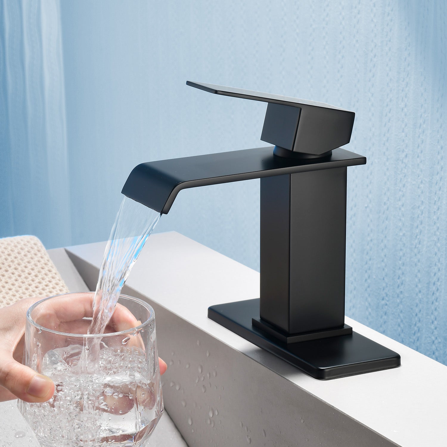 Single Hole Lavatory Faucet Tap Hot and Cold Water Mixer One-Handle Bathroom Waterfall Face Basin Faucet With Pop-Up Drainer