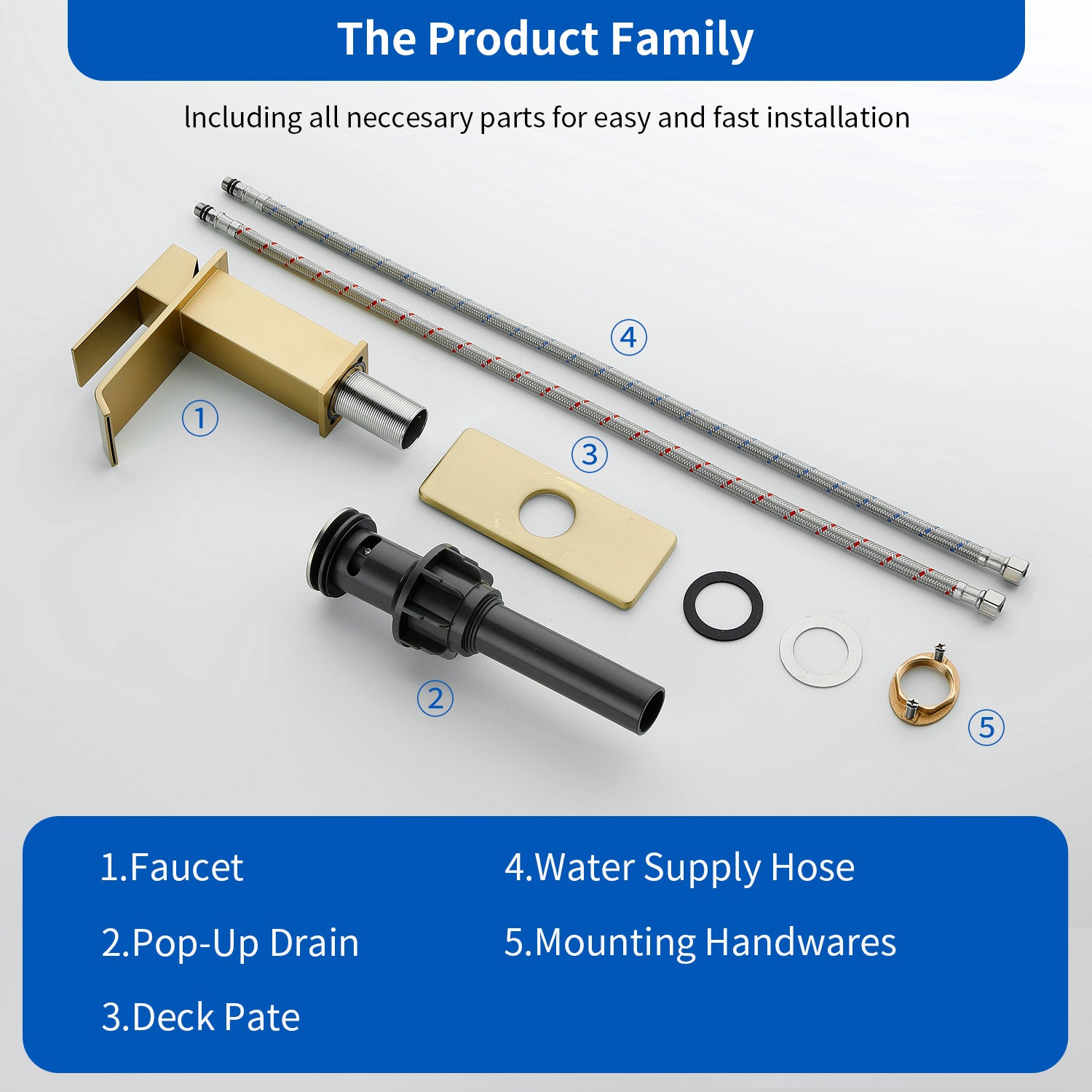 Single Hole Lavatory Faucet Tap Hot and Cold Water Mixer One-Handle Bathroom Waterfall Face Basin Faucet With Pop-Up Drainer