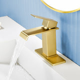 Single Hole Lavatory Faucet Tap Hot and Cold Water Mixer One-Handle Bathroom Waterfall Face Basin Faucet With Pop-Up Drainer