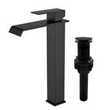 Vessel Sink Faucet Tall Single Control Waterfall Single Hole Deck Mount Bathroom Faucet With Pop-Up Faucet Stopper - Matte Black, Brushed Nickel, Brushed Gold