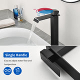 Vessel Sink Faucet Tall Single Control Waterfall Single Hole Deck Mount Bathroom Faucet With Pop-Up Faucet Stopper - Matte Black, Brushed Nickel, Brushed Gold