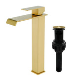 Vessel Sink Faucet Tall Single Control Waterfall Single Hole Deck Mount Bathroom Faucet With Pop-Up Faucet Stopper - Matte Black, Brushed Nickel, Brushed Gold