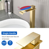 Vessel Sink Faucet Tall Single Control Waterfall Single Hole Deck Mount Bathroom Faucet With Pop-Up Faucet Stopper - Matte Black, Brushed Nickel, Brushed Gold