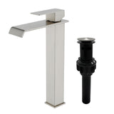 Vessel Sink Faucet Tall Single Control Waterfall Single Hole Deck Mount Bathroom Faucet With Pop-Up Faucet Stopper - Matte Black, Brushed Nickel, Brushed Gold