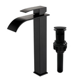 Single Hole Vessel Faucet Matte Black Deck Mount Brushed Nickel Square Bathroom Faucet with Lever Handle Waterfall Tall Brushed Gold Basin Mixer with Drain Pop Up