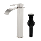 Single Hole Vessel Faucet Matte Black Deck Mount Brushed Nickel Square Bathroom Faucet with Lever Handle Waterfall Tall Brushed Gold Basin Mixer with Drain Pop Up