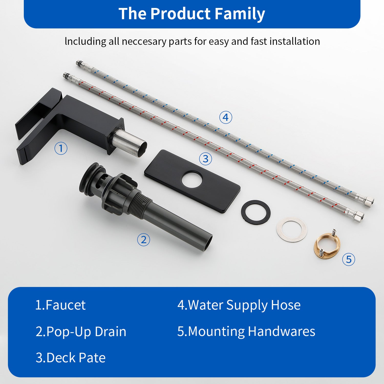 Deck Mounted Waterfall Lavatory Faucet Single Lever Single Hole Basin Mixer Tap with Pop-Up Drain