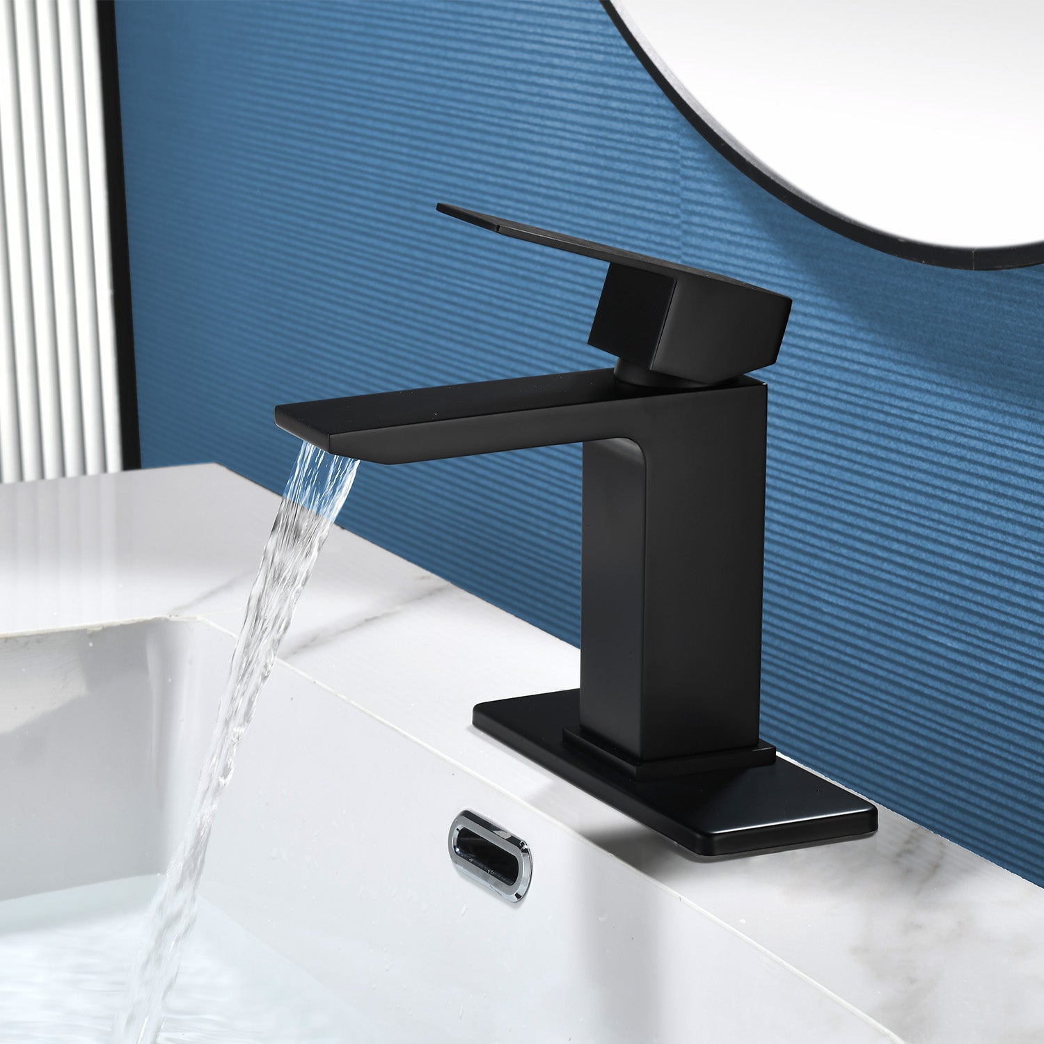 Deck Mounted Waterfall Lavatory Faucet Single Lever Single Hole Basin Mixer Tap with Pop-Up Drain