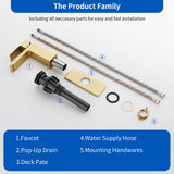 Deck Mounted Waterfall Lavatory Faucet Single Lever Single Hole Basin Mixer Tap with Pop-Up Drain