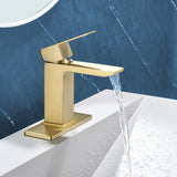 Deck Mounted Waterfall Lavatory Faucet Single Lever Single Hole Basin Mixer Tap with Pop-Up Drain