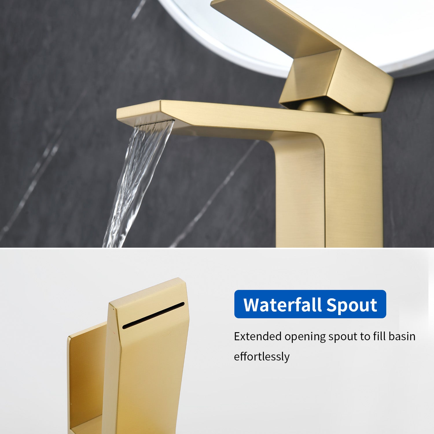 Deck Mounted Waterfall Lavatory Faucet Single Lever Single Hole Basin Mixer Tap with Pop-Up Drain