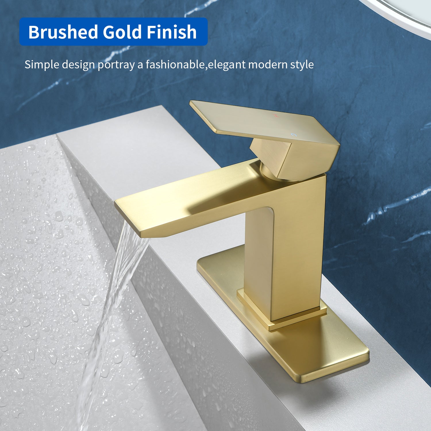 Deck Mounted Waterfall Lavatory Faucet Single Lever Single Hole Basin Mixer Tap with Pop-Up Drain