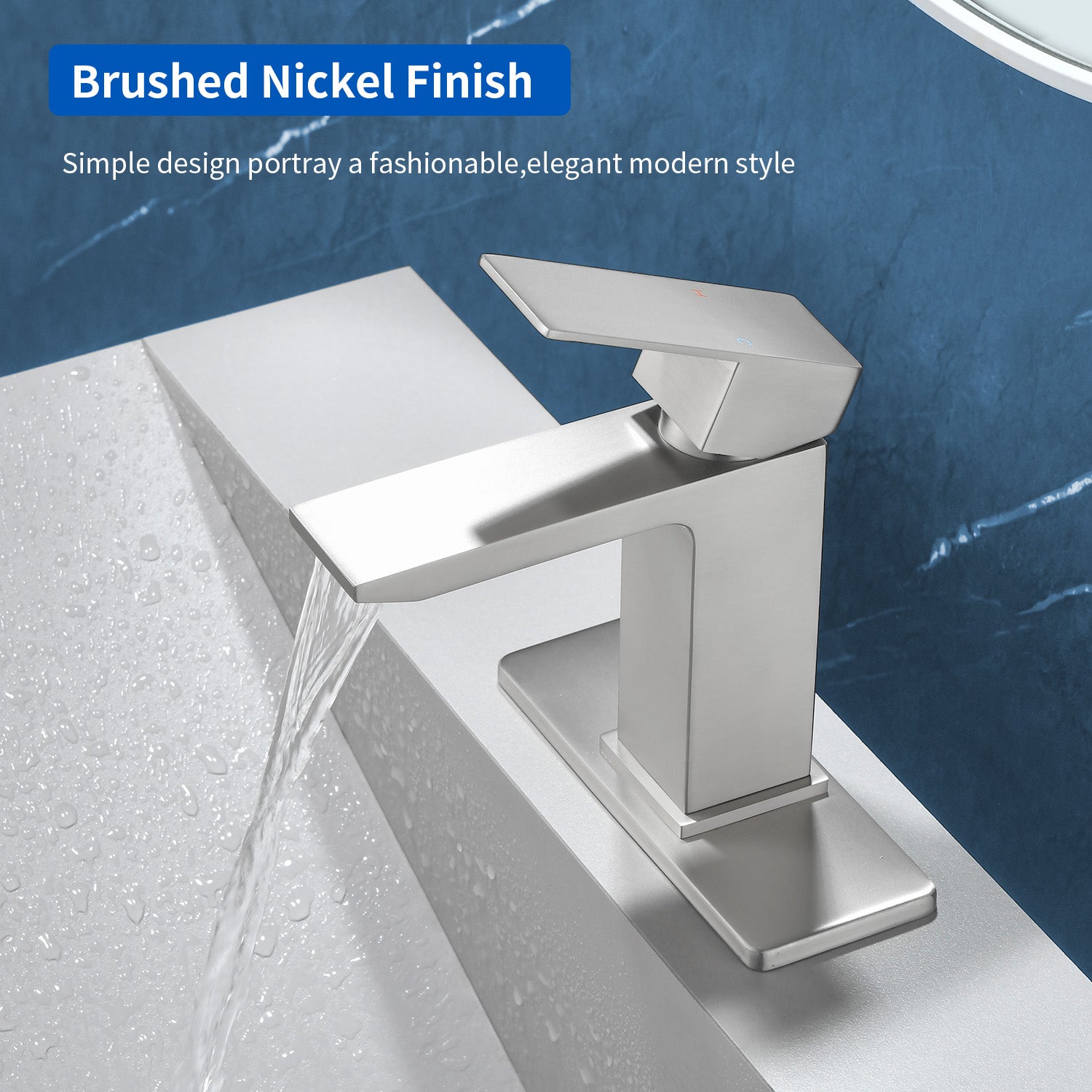 Deck Mounted Waterfall Lavatory Faucet Single Lever Single Hole Basin Mixer Tap with Pop-Up Drain