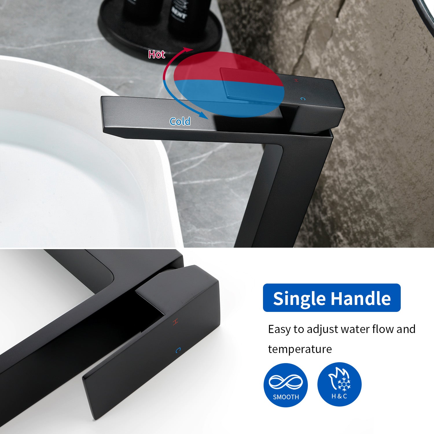 Single Handle High Basin Faucet SS304 Hot Cold Water Mixer Bathroom Vessel Sink Faucet with Pop-Up Waste
