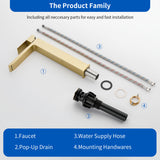 Single Handle High Basin Faucet SS304 Hot Cold Water Mixer Bathroom Vessel Sink Faucet with Pop-Up Waste