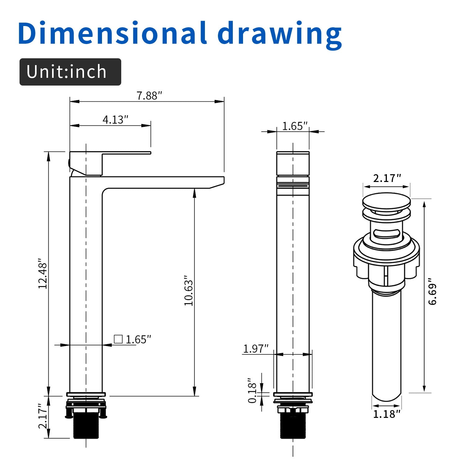 Single Handle High Basin Faucet SS304 Hot Cold Water Mixer Bathroom Vessel Sink Faucet with Pop-Up Waste