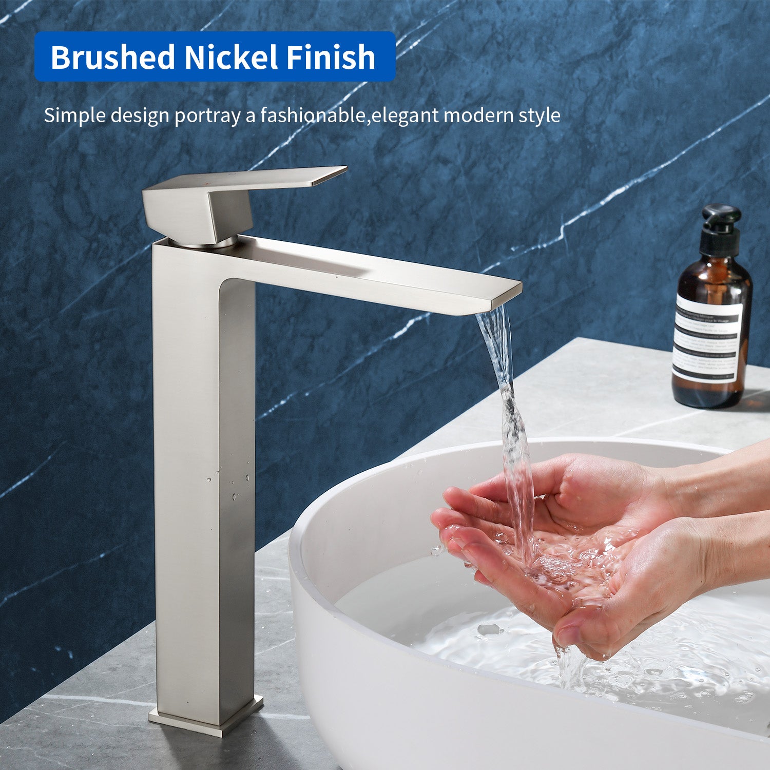 Single Handle High Basin Faucet SS304 Hot Cold Water Mixer Bathroom Vessel Sink Faucet with Pop-Up Waste