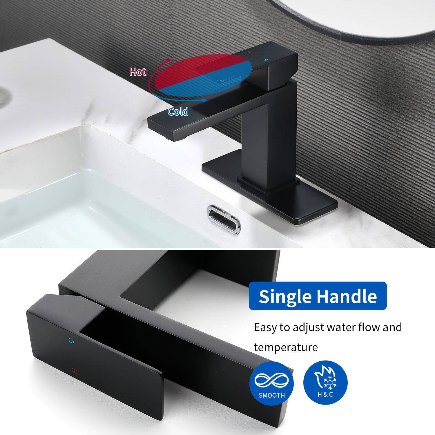 Stainless Steel Basin Faucets Square One Handle Hot and Cold Water Mixer Hotel Vanity Faucet for Bathroom