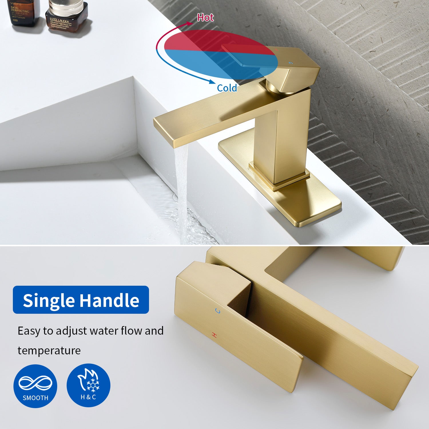 Stainless Steel Basin Faucets Square One Handle Hot and Cold Water Mixer Hotel Vanity Faucet for Bathroom