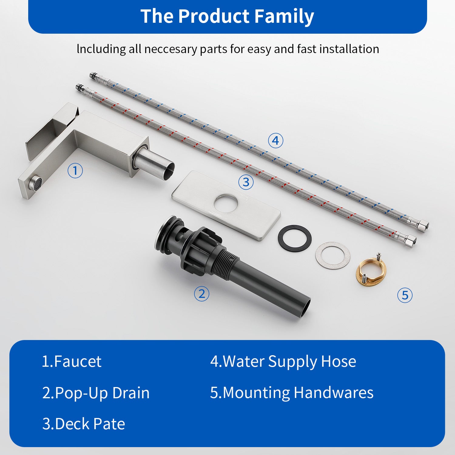Stainless Steel Basin Faucets Square One Handle Hot and Cold Water Mixer Hotel Vanity Faucet for Bathroom