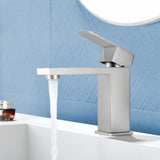Stainless Steel Basin Faucets Square One Handle Hot and Cold Water Mixer Hotel Vanity Faucet for Bathroom